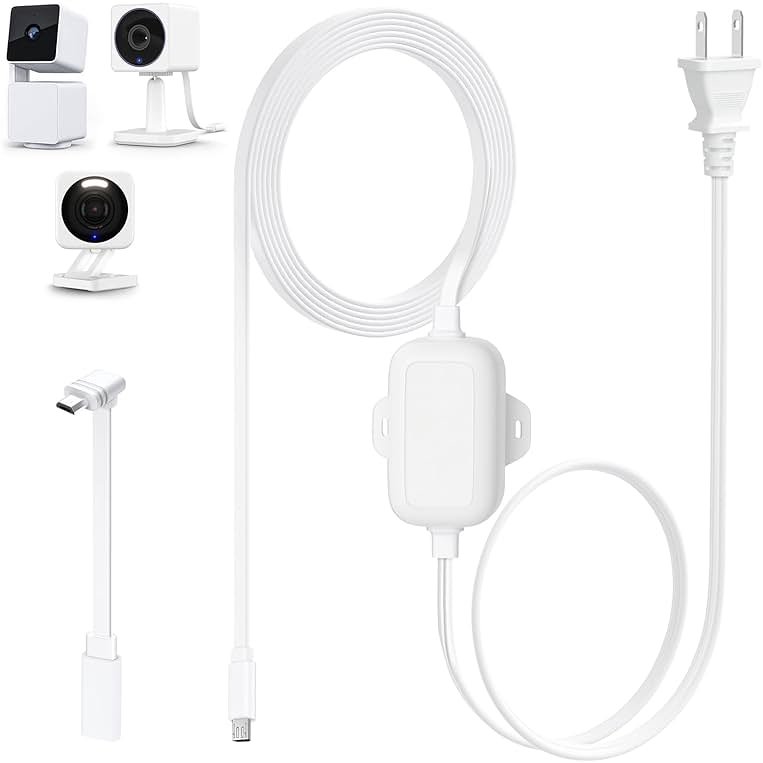 16.4FT Power Cable with Adapter Compatible with WYZE Cam Pan v3, Cam V4, Cam OG/V3/ V3 Pro, One-piece Molding with More Waterproof and Rust-Proof to Keep 24-Hour Power Supply for Outdoor Use - Product Image
