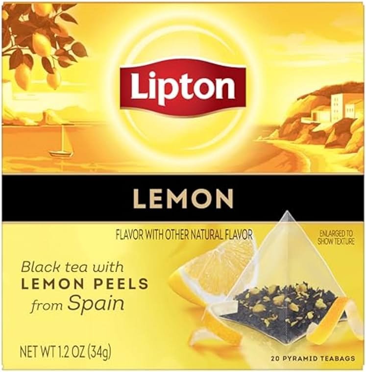 Lipton Black Tea Lemon, Pyramid Tea Bags, Flavored Teabags for a Refreshing Cup of Tea, 20 Total Tea Bags - Product Image