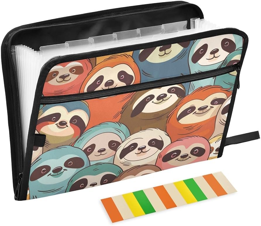 Colorful Sloth Expanding File Folder, 13 Pockets Accordion File Organizer with Sticky Labels Zipper Portable A4 Document Organizer for Office School Supplies Travel - Product Image