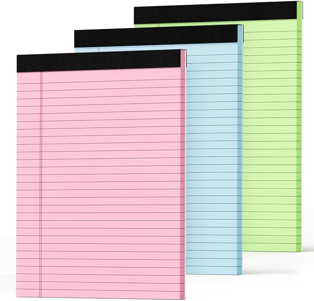 Zaviko Legal Pads 8.5 x 11 Colored Note Pads 8.5 x 11, 3 Pack Notepads 8.5x11, Pink Notepad 8.5x11 Legal Pad, Notebook Paper for Home Office Supplies, Lined Paper Pads 8 1/2 x 11, 30 Sheets/Pad - Product Image