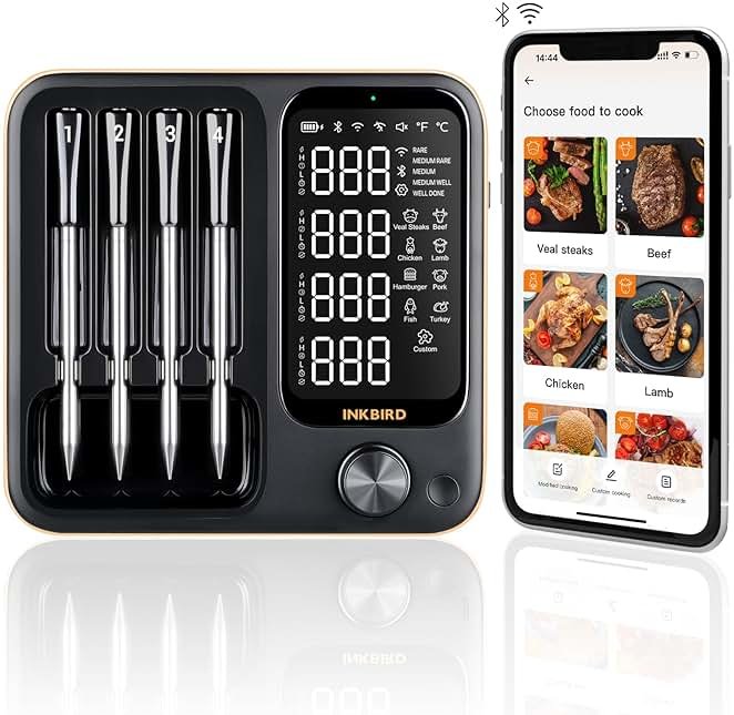 Wireless Meat Thermometer with 4 Probes, INKBIRD WiFi Meat Thermometer Digital Wireless for Rotisserie Grill Oven,Unlimited Range Dishwasher Waterproof Bluetooth Thermometer for iOS & Android - Product Image