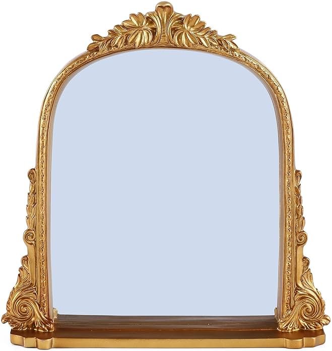 SIKOO 8x10 Inch Arched Vintage Mirror with Shelf, Decorative Wall Art for Home, Resin and Premium Glass, Bronze Gold - Product Image