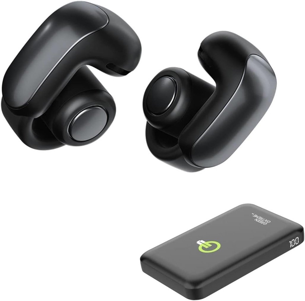 Bose New Ultra Open Earbuds with Immersive Audio, Open Ear Wireless Clip on Earbuds for Comfort, OpenAudio for Awareness, Up to 48 Hours of Battery Life with Green Extreme Portable Charger - Product Image