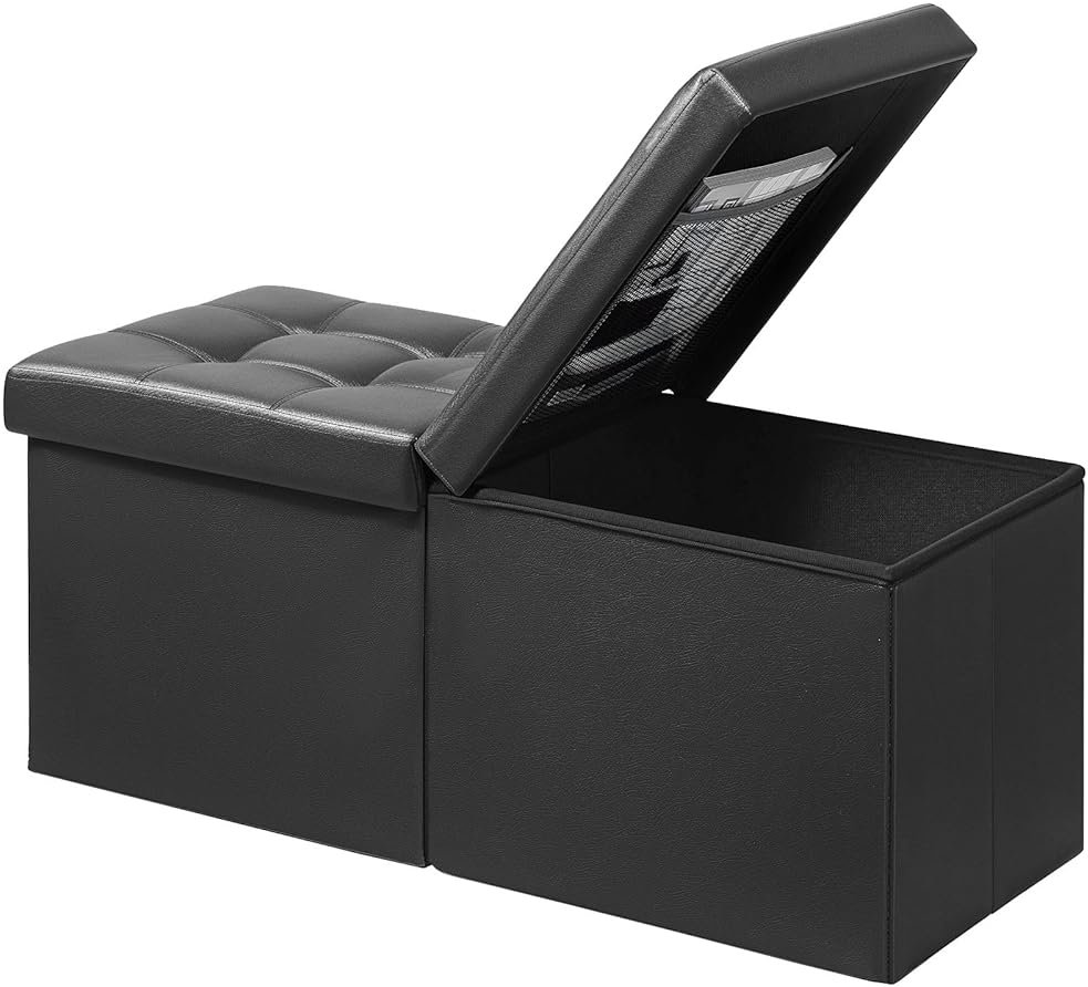 AmasSmile Footrest Ottoman Bench with Storage,34Inch Black Leather Footstool, Coffee Table, Padded Seat, Storage Chest,Blanket Store with Flipping Lid for Livingroom and Bedroom - Product Image