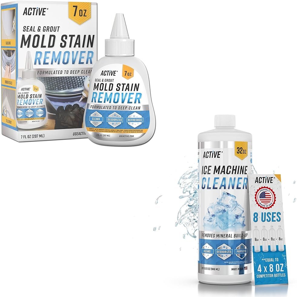 ACTIVE Mold Stain Remover and Ice Machine Cleaner - Includes 7oz Mold Stain Remover Gel and 32oz Ice Maker Cleaning Solution - Product Image