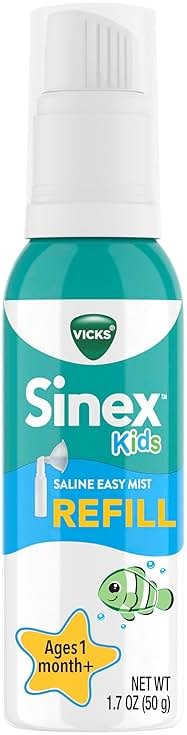 Vicks Sinex Kids Saline Easy Mist Refill, Drug Free Saline, Ages 1 Month+, Gently Clears and Soothes Everyday Stuffy Noses, Safe for Daily Use, 1.7 OZ - Product Image