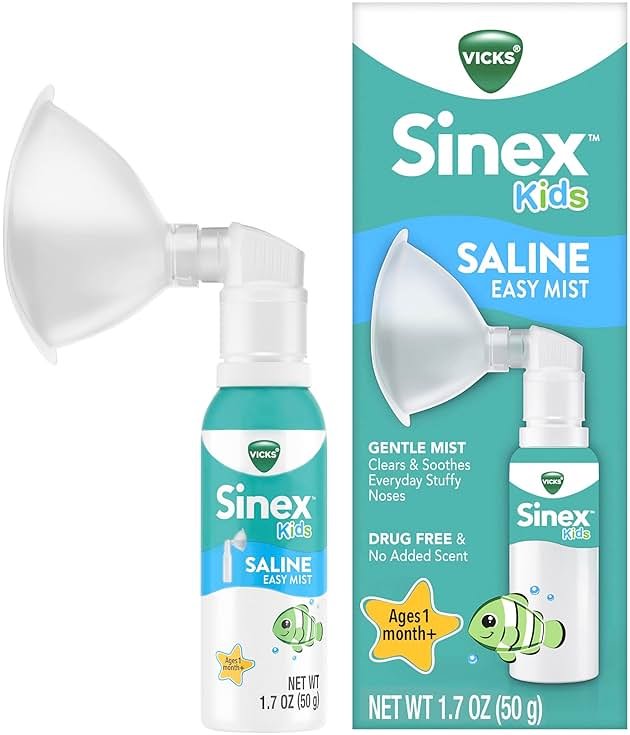 Vicks Sinex Kids Saline Easy Mist, Drug Free Saline, Ages 1 Month+, Gently Clears and Soothes Everyday Stuffy Noses, Safe for Daily Use, 1.7 OZ - Product Image