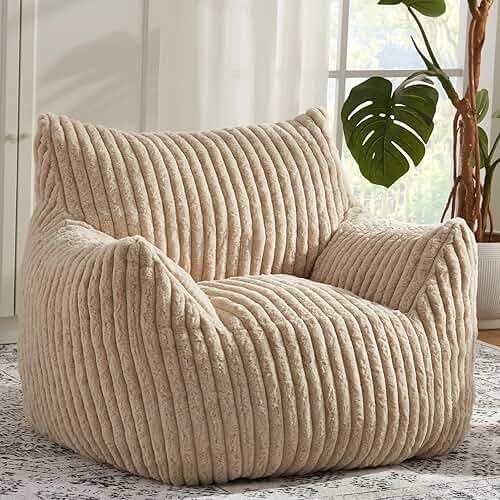 Giant Bean Bag Chairs for Adults Teens with Filling Large Fluffy Bean Bag Chair with Armrests Plush Comfy BeanBag Couch Sofa Chair for Bedroom Living Room Reading - Product Image