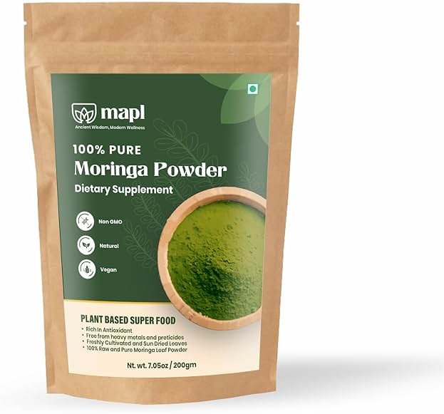 MAPL Moringa Powder (Moringa Oleifera) | Organic Powdered Moringa Leaves | 100% Natural Plant-Based Drumstick Tree Leaf Powder | Raw & Nutrient-Dense | 200 g (7.055 oz) - Product Image