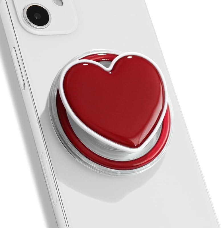 OnTheGrip Cute Solid Macaron Color Heart Shape Collapsible Mobile Phone Grip Stand Holder for Smartphone Tablet Cell Phone Accessory (Red) - Product Image