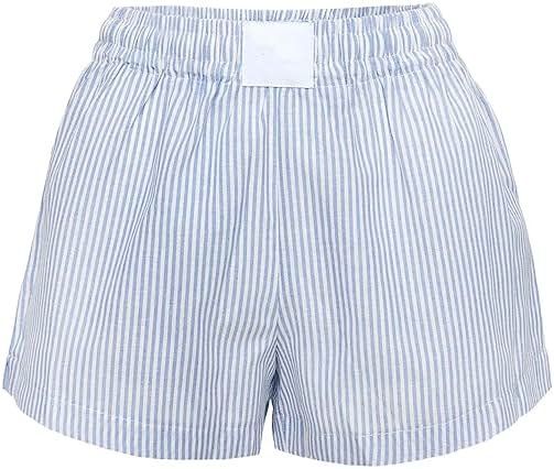 Women Striped Boxer Shorts Cute Lounge Shorts Y2k Low Rise Elastic Waist Casual Pajama Sleep Shorts - Product Image
