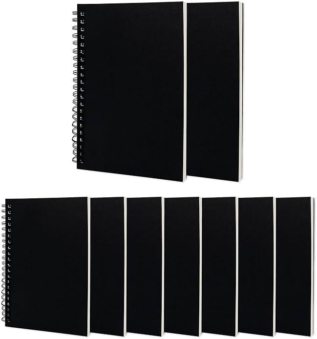 DSTELIN Blank Spiral Notebook, 9-Pack, Soft Cover, Sketch Book, 100 Pages / 50 Sheets, 7.5 inch x 5.1 inch, 100GSM, (Black) - Product Image