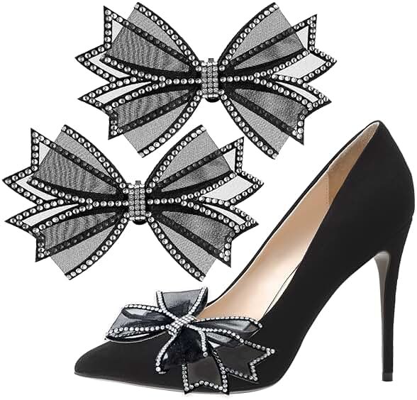 GEEHUA 2 Pcs Shoe Clips for Women Dress Shoes, Mesh Bow Rhinestone High Heel Shoe Clips Buckle Detachable Bow Heels Clothing Accessories for Women Girls Bridal Wedding Party Prom Decorations - Product Image