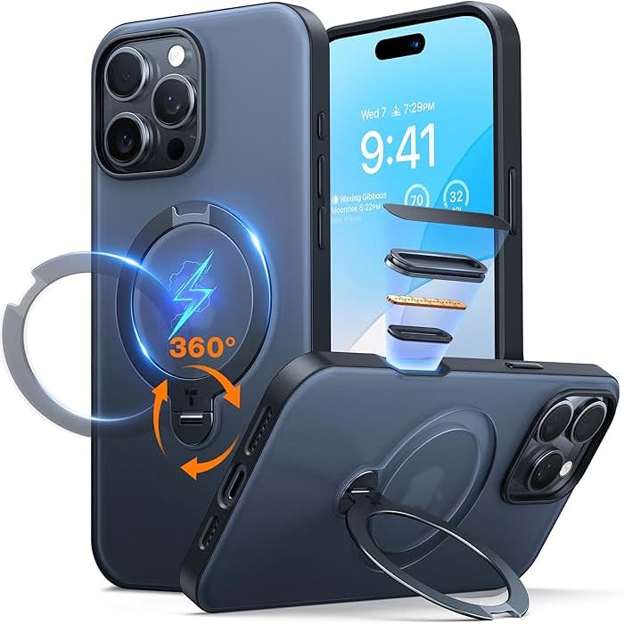 TORRAS 360 Spin Magnetic Stand for iPhone 16 Pro Max Case, Fit for MagSafe, Military Grade Protective Case for iPhone 16 Pro Max Phone Case with Kickstand Rotatable, Black 6.9 inch - Product Image