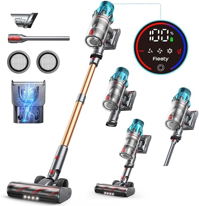 Cordless Vacuum Cleaner 550W/45Kpa, Stick Vacuum Cleaners 60 Mins Max Runtime with Charging Dock, Self-Standing Handheld Vacuum with Touch Display, 6-in-1 Vacuum Cleaner for Carpet/Hard Floor/Pet Hair - Product Image