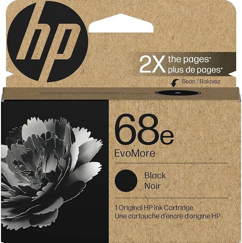 HP 68e EvoMore High Yield Black Ink Cartridge | Works Envy 6100e, 6500e Series | Carbon Neutral | 7FP22TN - Product Image