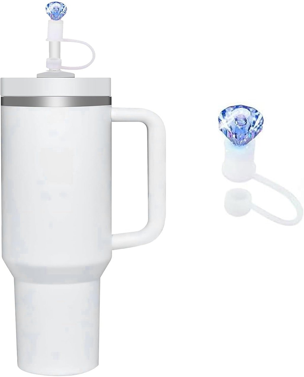 Diamond Straw Toppers - Silicone Covers for 30&40Oz Stanley Cup, Dust-Proof, Reusable for Tumbler Accessories (Blue) - Product Image