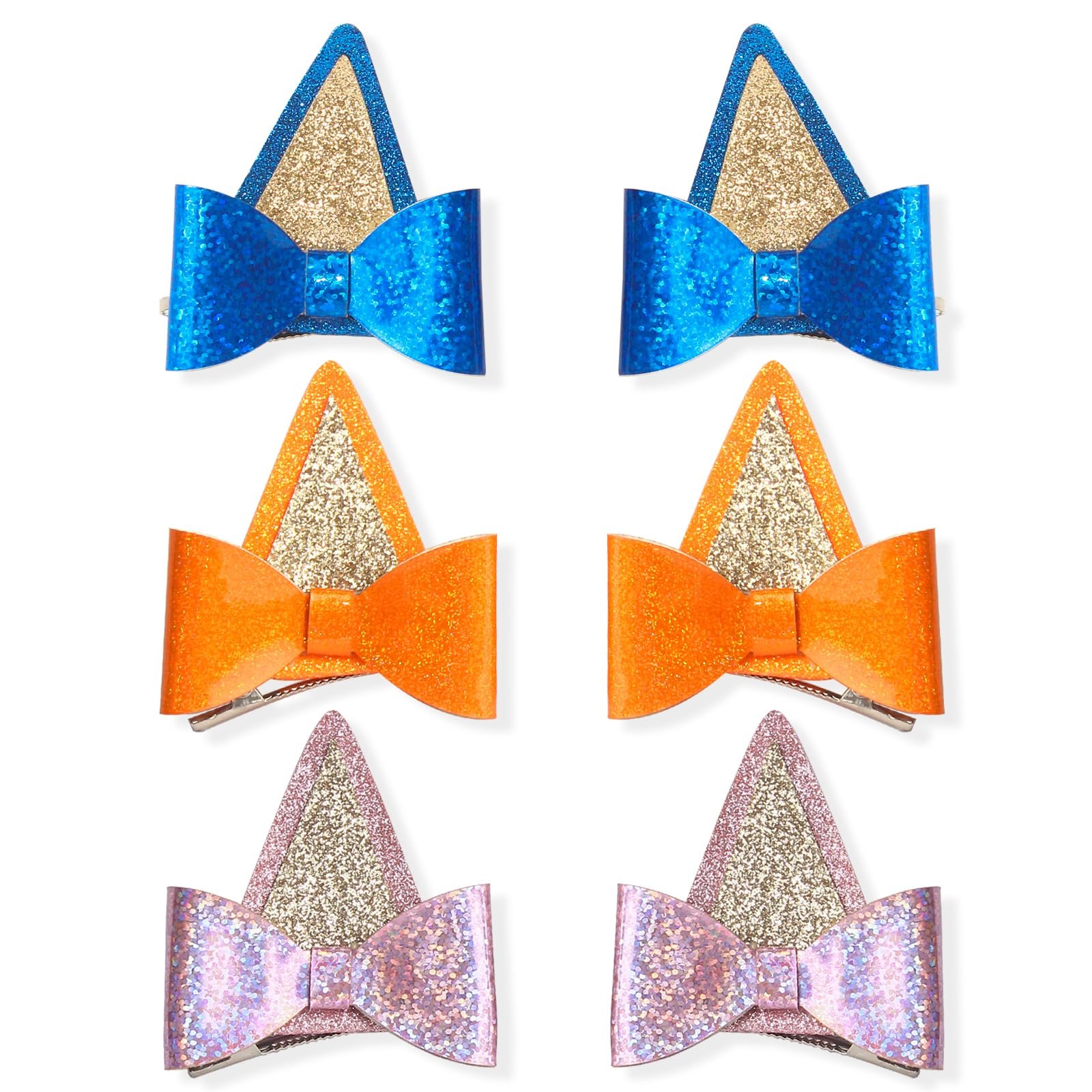 6 PCS Blue Ears Hair Clips, Glitter Bow Hair Barrettes Hair Accessories for Halloween Costume Cosplay Theme Party Supplies Birthday Decorations - Product Image