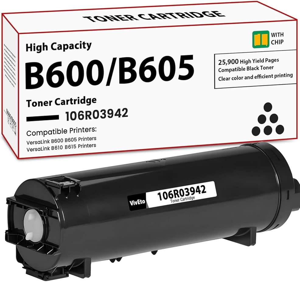 (New Chip) VersaLink B600 B610 Toner Cartridge Replacement for Xerox B600 106R03942 Toner Compatible for VersaLink B600 B605 B610 B615 Series Printers, 1-Pack High Capcity VersaLink B600 Black Toner - Product Image