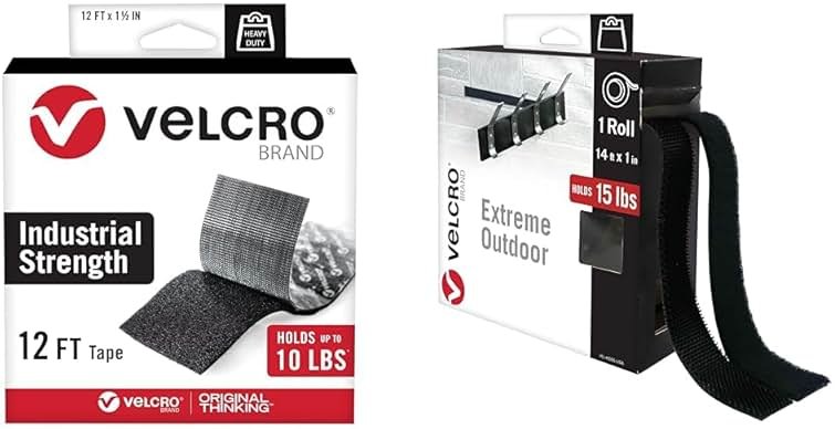 Velcro 12Ft Heavy Duty 1.5in Black Tape Holds 10lbs & 15lb 14Ft Extreme Outdoor Double Sided Brick Mounting Tape - Product Image