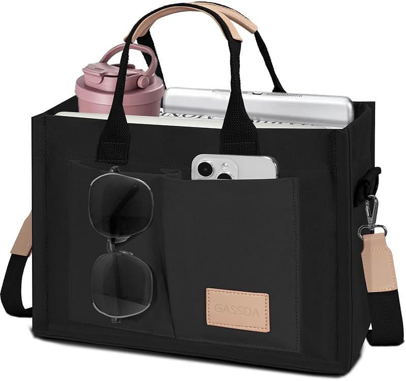 Canvas Tote Bag for Women Crossbody Work Purse with Pockets Top Handle Handbag Satchel Bags for Travel Nurse Teacher - Product Image