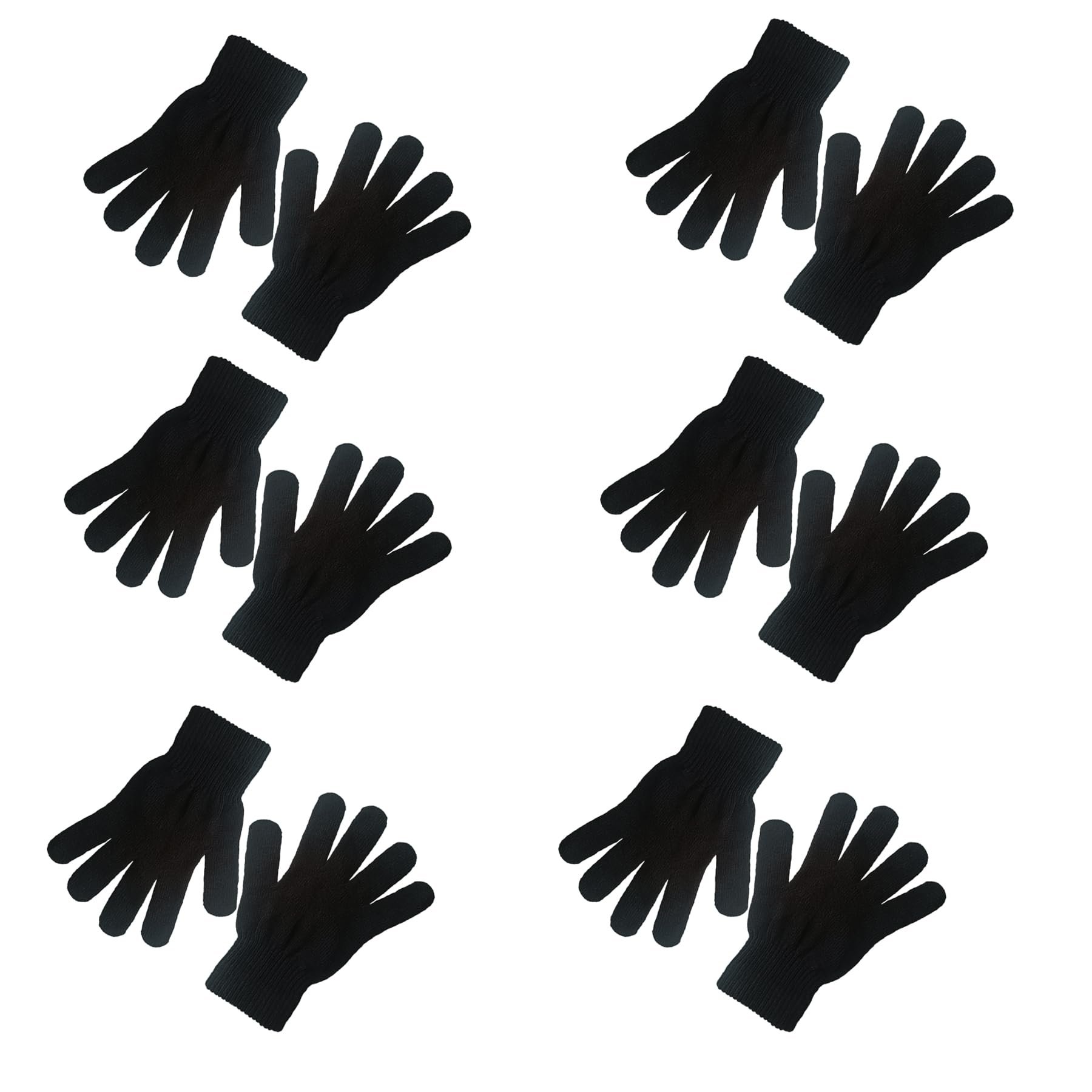 CELCOREERY 6 Pairs Winter Magic Gloves Adults Warm Stretchy Cold Weather Mittens Unisex Black Gloves One Size Fits Most Men Women Teens Knit Gloves - Product Image