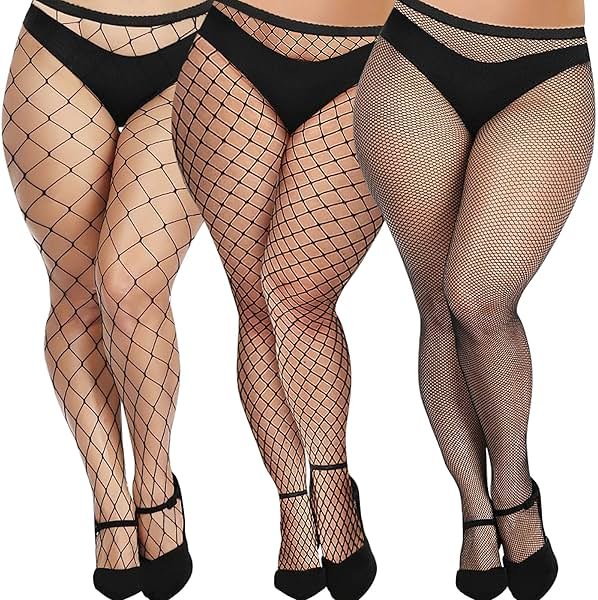 Buauty Plus Size Fishnet Stockings for Women - 3 Pairs Sexy Fishnets Tights, Halloween Fish Net Stockings,Gothic Clothes - Product Image
