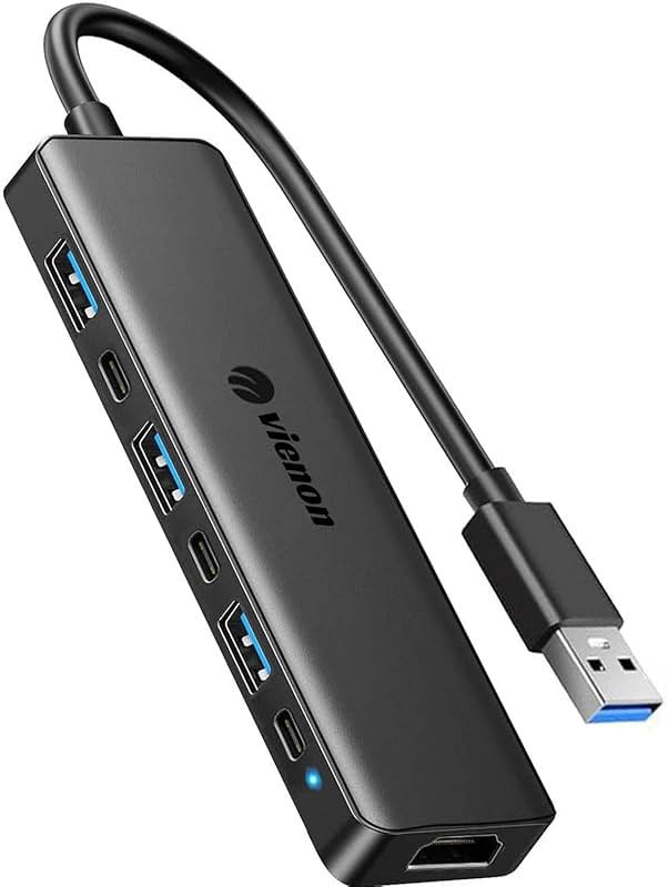 VIENON USB 3.0 to HDMI Adapter (7-in-1), USB 3.0 Hub with HDMI 1080P, USB Extender Docking Station for Monitor, PC, Laptop, Desktop Support Windows 7/8/10 & Mac OS - Product Image