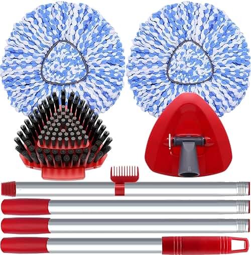 2 Pack Spin Mop Heads Replacement Compatible with O Cedar RinseClean 2 Tank, Upgraded Scrub Brush,4 Section Mop Handle and 1 Base Combo Set, Microfiber Replace Head Refill - Product Image