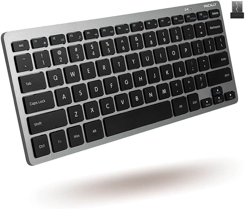 Macally Small Wireless Keyboard | Mini Keyboard for PC - Slim, Quiet & Portable for Laptop, Desktop PC, Surface, Chromebook - Space Gray - Product Image