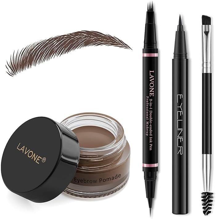 LAVONE Eyebrow Pen Makeup Kit, with Waterproof Eyebrow Pencil, Eyeliner, Pomade, and Brow Brush, Smudge-Proof and Long Lasting, Create Full and Natural Brows, Dark Brown - Product Image
