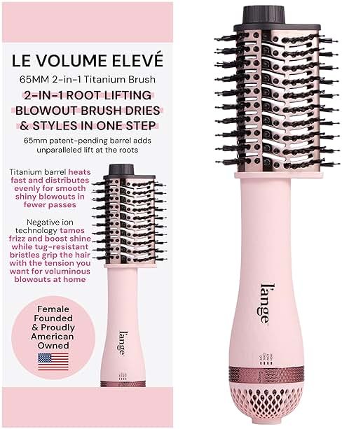 L'ANGE HAIR Le Volume Elevé 65MM 2-in-1 Titanium Brush Dryer | Dry and Style | Unique Teardrop Shape Barrel | 3 Heat Settings | 360° Vented Airflow | Ionic Technology for Frizz-Free Styling (Blush) - Product Image
