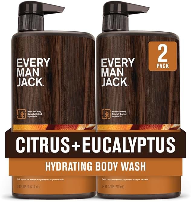 Every Man Jack Nourishing Citrus + Eucalyptus Mens Body Wash for All Skin Types - Naturally Derived Ingredients - Cleanse and Hydrate Skin with Coconut and Glycerin - 24 Fl Oz (2 Pack) - Product Image