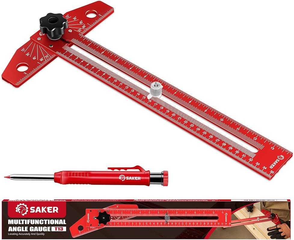 Saker Woodworking Scriber Marking Line Ruler, Adjustable Aluminum Alloy Sliding T-Square Ruler,Precision Line Drawing aid Ruler with Angle Adjustment Scale - Product Image