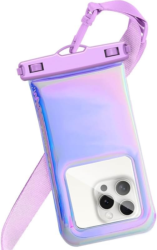 Foweroty Floatable Waterproof Phone Pouch Case for iPhone 17 16 Pro Max/15/14/13/12, IP68 Travel Cellphone Dry Bag Beach Cruise Ship Essentials Bags with Crossbody Lanyard, Iridescent Purple - 7″ - Product Image