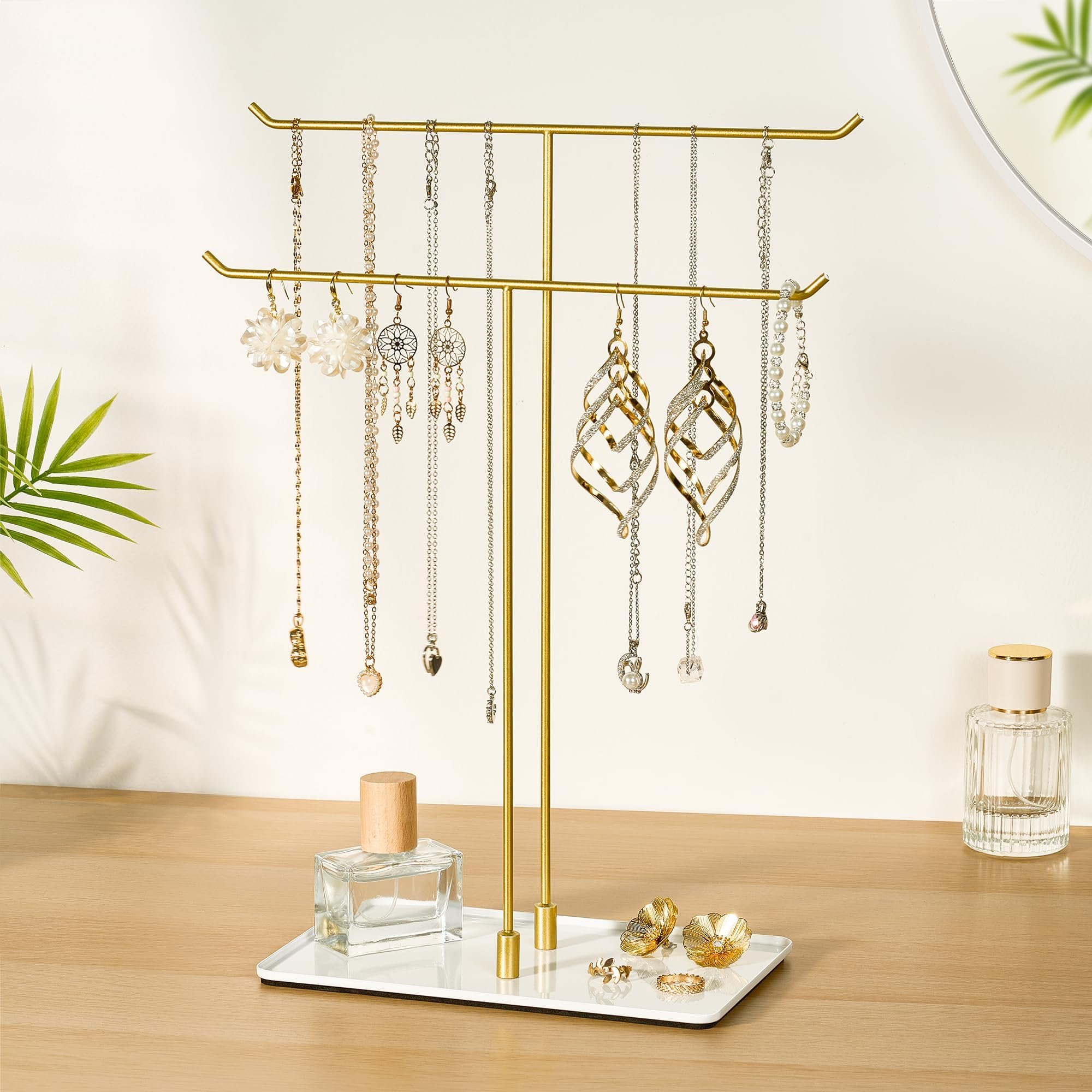 bussdis Necklace Stand Aesthetic Necklace Holder: Metal Necklace Organizer for Home Decor, Gold - Product Image