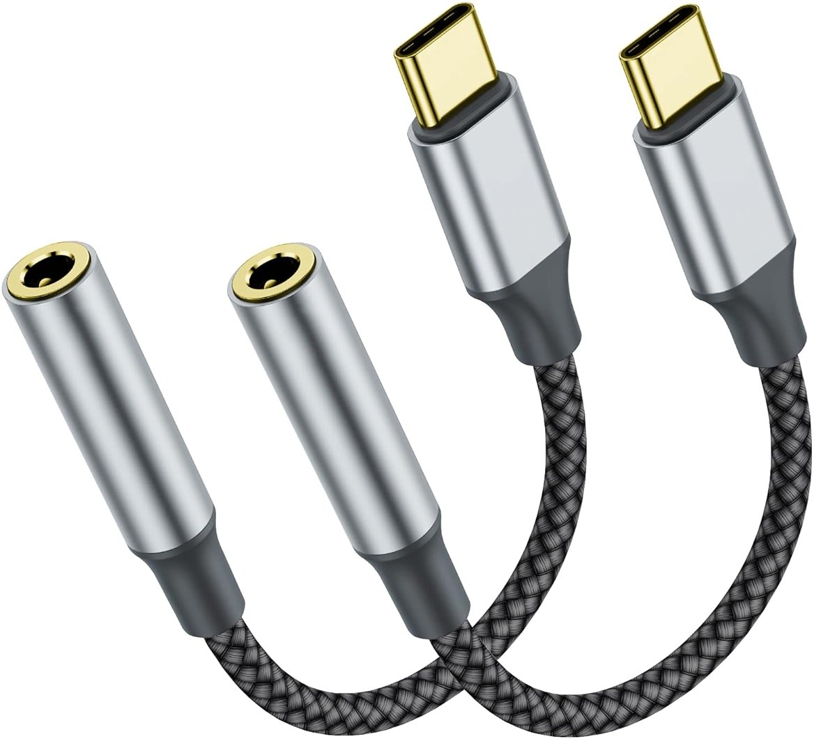 Welldiea USB-C to 3.5mm Headphone Jack Adapter, Type-C to 3.5mm Aux Adapter Compatible with iPhone 17 Pro Max/17 Pro, 16/15 Pro Max, 16/15 Pro, Galaxy S22/S21/S20 Ultra/Note 20 and More (2, Black) - Product Image