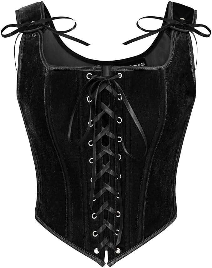 SCARLET DARKNESS Renaissance Corset Tops for Women Pirate Lace Up Overbust Velvet Bustier Bodice - Product Image