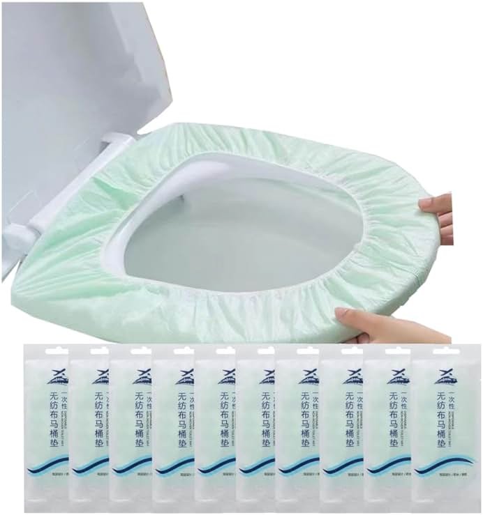 Disposable Non-woven Toilet Seat Mat 2 Layer Water Proof Toilet Cover Portable Travel Hotel Toilet Seat Pad 10 Pieces (Green) - Product Image