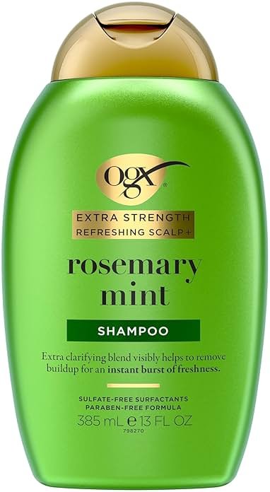OGX Extra Strength Refreshing Scalp + Rosemary Mint Shampoo, Clarifying Shampoo for Oily Hair Visibly Helps Remove Oil & Residue to Clear Away Buildup, Sulfate-Free Surfactants, 13 fl. oz - Product Image