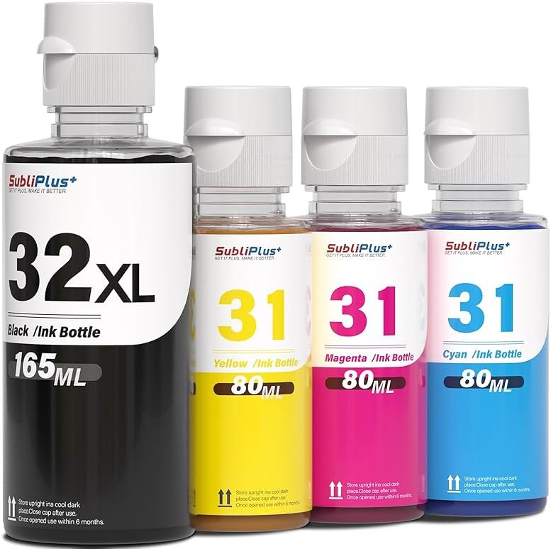 32XL Black Ink Bottle 31 Ink Bottle Set Compatible Replacement for HP Smart Tank Printer 6001 7602 7301 5100 5101 5000 5102 757 7601 755 7601 6002 7302 7001, Smart Tank Plus 651 551 Ink Refill - Product Image