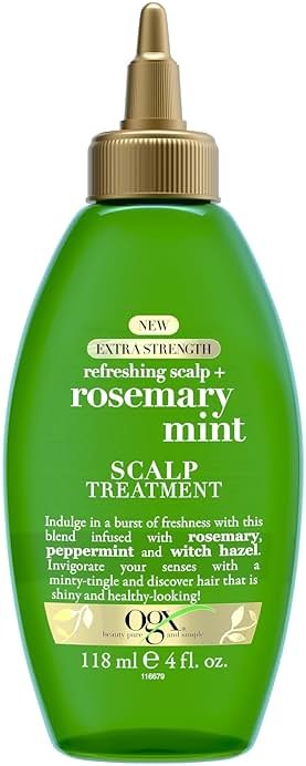 OGX Extra Strength Refreshing Scalp + Rosemary Oil Mint Dry Scalp Treatment, Peppermint & Witch Hazel Scalp Detox, Clarifying Leave-In to Help Remove Buildup and Refresh, Shiny Hair Finish, 4 fl oz - Product Image