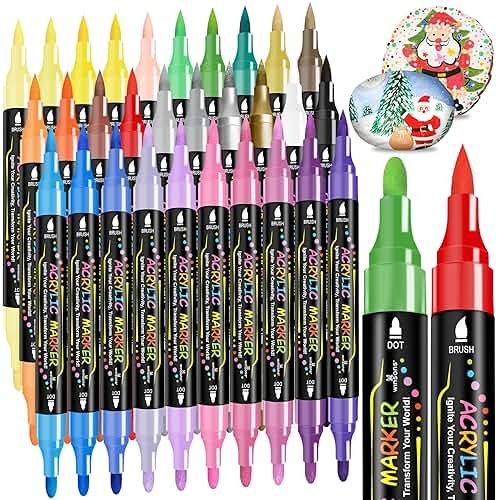 WINSONS 30 Colors Dual Tip Acrylic Paint Markers Pens- Premium Acrylic Paint Markers, Brush & Round Tips, Quick-Drying - for Rock, Canvas, Ceramic, Wood (30 Colors) - Product Image