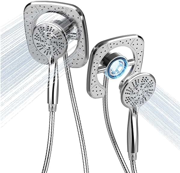 PRIMSOPH Shower Head Handheld Spray Combo 10 Mode Spray Settings Magnetic 2-in-1 High Pressure Dual Showerhead Auto-Switch Square Combination, Chrome - Product Image