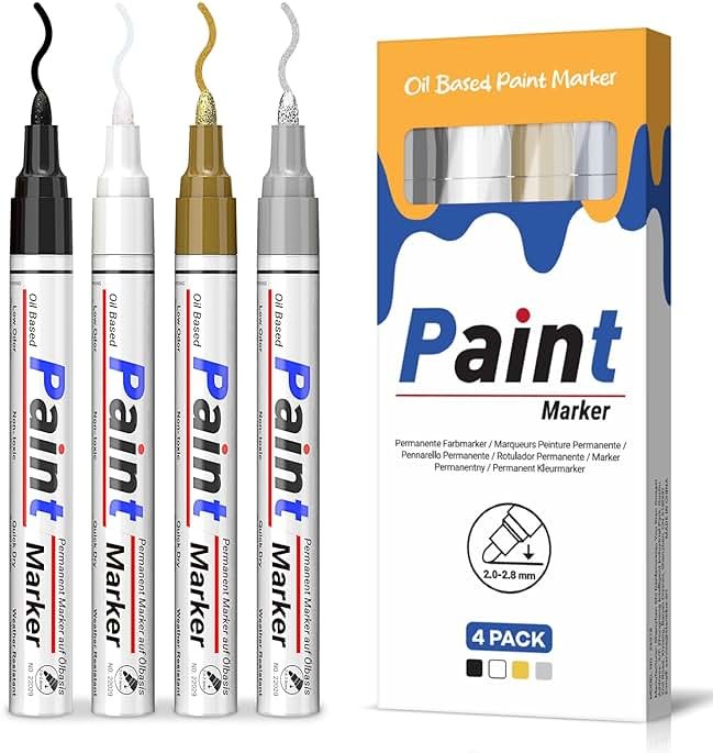 Paint Markers 4 Colors Oil Based Paint Pens – Gold, Silver, Black & White Permanent Paint Marker Set for Metal, Wood, Glass, Rock, Fabric – Waterproof Quick Dry, Easter Egg Decorating & DIY Crafts - Product Image
