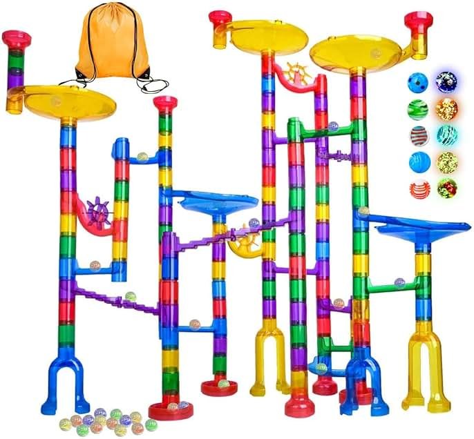 Meland Marble Run - 132Pcs Marble Maze Game Building Toy for Kid, Marble Track Race Set & STEM Learning Toys for Boy Girl Age 3 4 5 6 7 8 9+ (102 Translucent Marbulous Pcs & 30 Glass Marbles) - Product Image