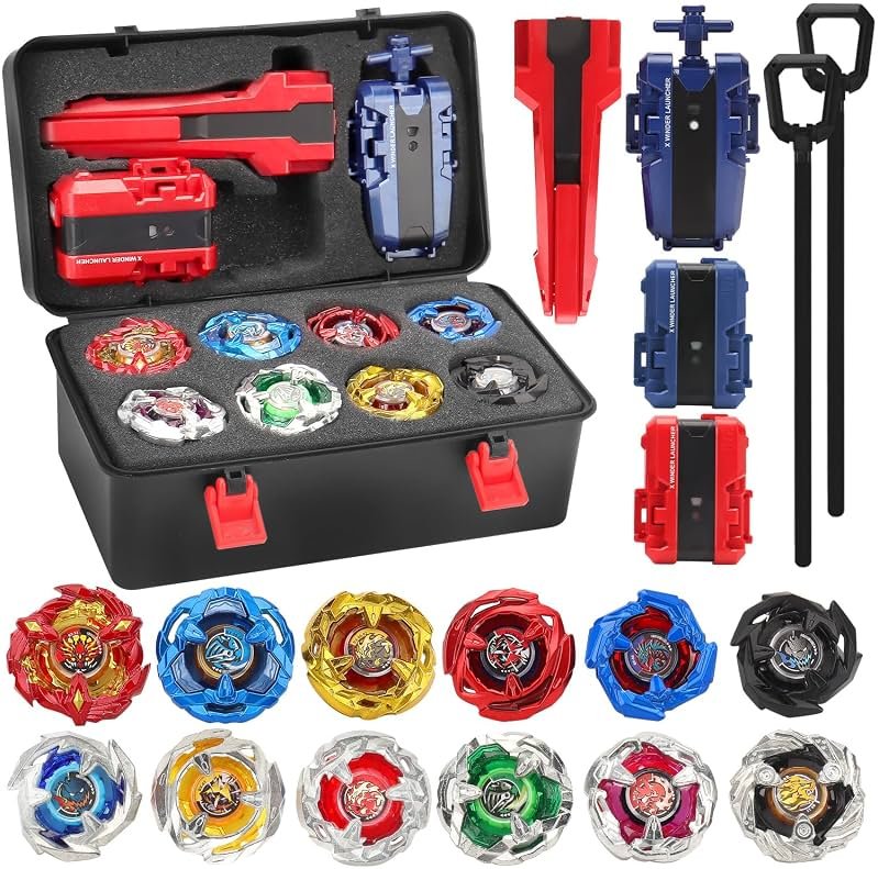 X Battling Top Gyro Toy Set, 12 Spinning Tops, 3 Launchers with Storage Box, Turbo Set Metal Fusion Game,Birthday Gift for Kids Children Boys Ages 6+ - Product Image