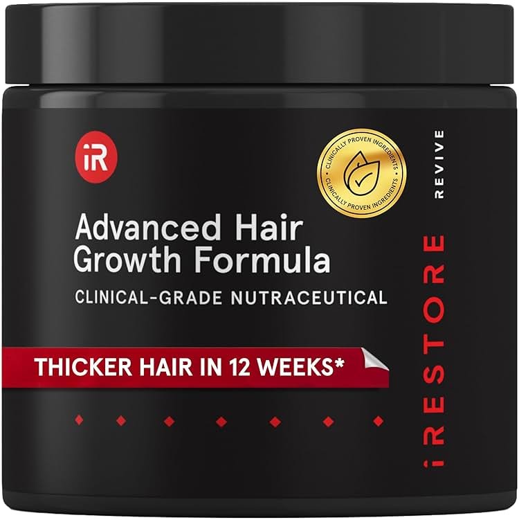iRestore Advanced Hair Growth Supplement for Women with Lustriva, Hair Vitamins for Faster Hair Regrowth, Best for Hair Loss and Thinning, 1 Month Supply - 1 Count (Pack of 1) - Black - Product Image