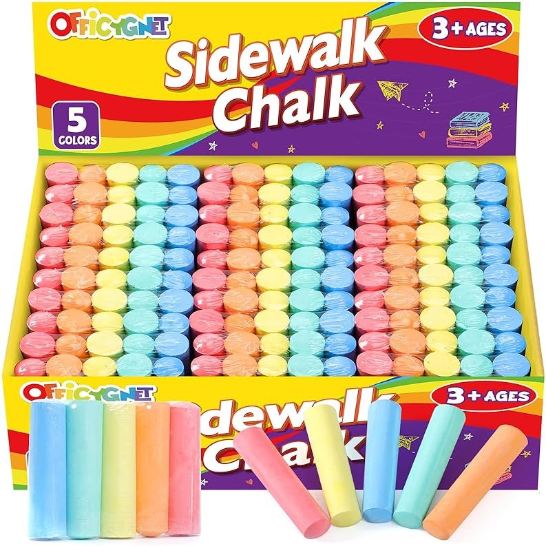 150 PCS Sidewalk Chalk for Kids, 30 Packs in 5 Colors, Giant Box Non-Toxic Jumbo Chalk Set for Toddler, Bulk Washable Chalks for Outdoor Toys and Games, Art Paint on Playground, Outside Play Supplies - Product Image