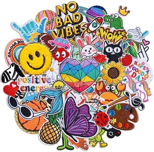 Solasocool Embroidered Iron on Patches Applique 70pcs Assorted Styles Iron on/Sew on Patch for Clothes Hats Backpacks Fabric Cute Embroidery Patches for Clothing Jeans Jackets DIY Accessories - Product Image